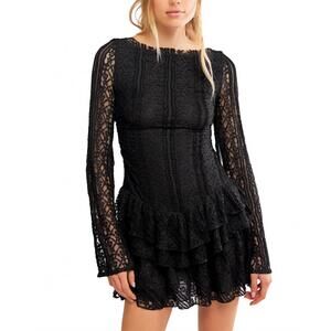 NEW FREE PEOPLE tabby lace mini dress in black